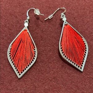 Vibrant Red and Silver Thread Earrings
